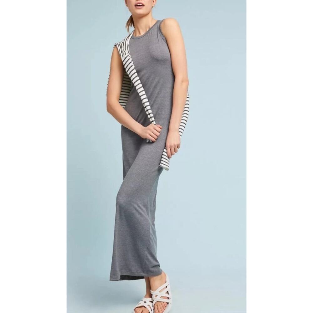 SEN anthro heather gray long sleeveless micro modal minimalist maxi dress